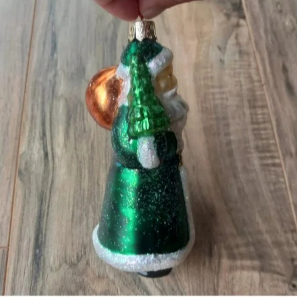 Waterford White Glitter Green Glass Santa Claus Christmas Ornament - Picture 3 of 6